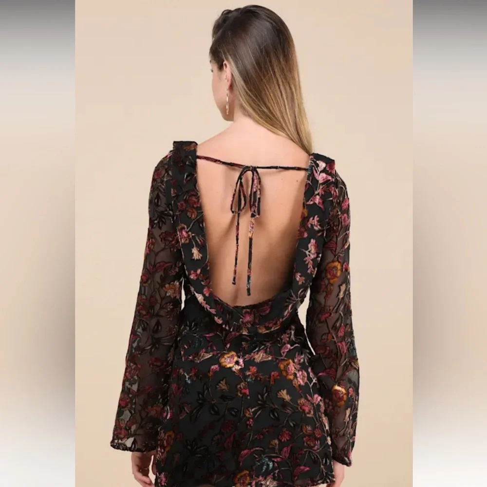 Charismatic Influence Black Burnout Velvet Cowl Back Mini Dress medium
